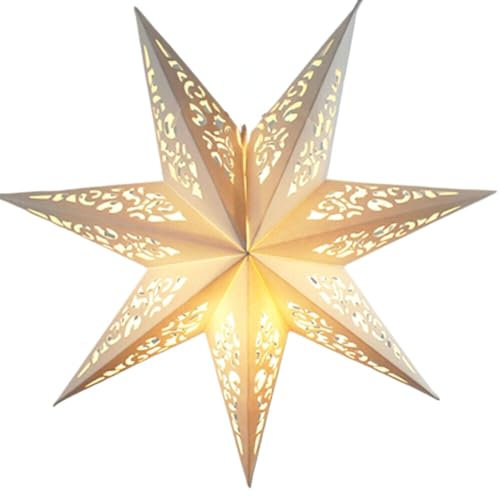 Farol Con Luces y Pantallas de Papel Para Colgar, Adorno Blanco, Faroles de Estrella Para Decoración