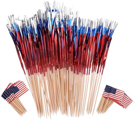 Luxshiny 200 Adornos para Cupcakes del 4 De Julio Americanas del Día De La Independencia Palillos De Flores De Patriótico Cócteles Brochetas De Frutas para Fiestas