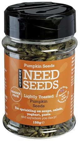 MUNCHY SEEDS Lightly Toasted Pumpkin Seeds 150g Nutty, Crunchy Seeds for Snacking, Topping Salads, Cereal, Baked Goods, Source of Protein, Fiber, Essential Nutrients - Gluten-Free, Convenient Shaker