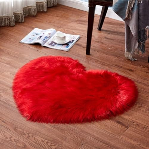 champracer Faux Lammfell Schaffell Teppich,Herzform Hochflor Fluffy Teppich Plüsch Wohnzimmer Dicker Teppich,Kunstfell Teppich, Weicher und Flauschiger Teppich Wohnzimmer,Teppich Liebe (Rosa,70x90cm)
