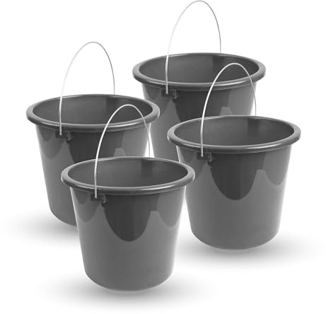 Eimer (4 Stück) Haushaltseimer, 5 Liter, in vers. Farben, Putzeimer aus Stabilem Kunststoff, lebensmittelecht, BPA-frei, Made in EU (Anthrazit)
