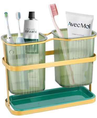 Porta Spazzolino e Dentifricio,Porta Spazzolini Bagno,Organizer Portaspazzolino Elettrico da Bagno,Spazzolino da Denti Staccabile Stand,Supporto per Dentifricioda con Funzione di Drenaggio,verde