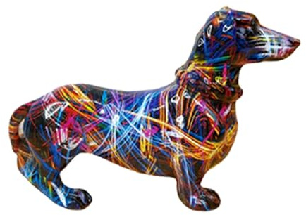 Estatua de perro de graffiti | Figura colorida de perro salchicha - Figura creativa de perro salchicha de graffiti, figura de perro de arte colorido, escultura de animales artesanales, figura de perro