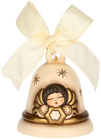 THUN, Campanella con Angelo in Ceramica, Collezione Magia del Natale, Campanella Limited Edition 2024 da Collezione, Idea Regalo per Natale, 7,1 x 7,1 x 7,8 cm, Color Champagne