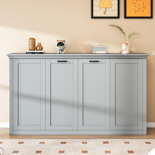 Merax Twin Size Murphy Bed Chest, Storage Cabinet Bed Frame can be Folded into a Cabinets, Metal Hideaway Bedframe with Wood Slat Support for Kids Bedroom & Guest Room,Easy Assembly Furniture, Grey