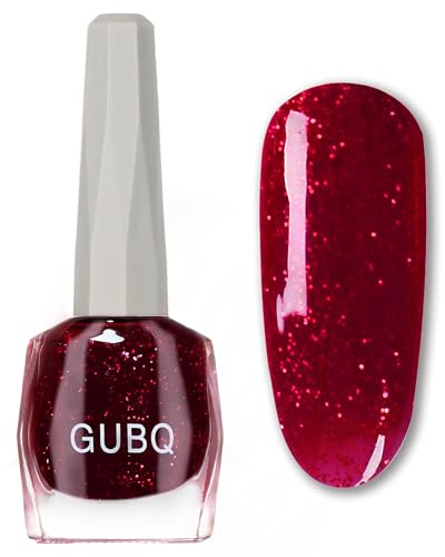 Rose Red Nail Varnish - Glitter & Sparkly - No Bake, Dark Red - 60 Sec Air Dry - Long Lasting for Christmas Nail Art
