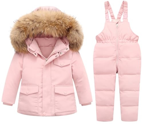 Ski Suit Kids Snowsuit Two Piece Snow Fleece Jacket Zipper Windproof Outwear Kids Snowsuits Snow Bib Tousers Pants Ski Suits Children Lightweight Outfit Set for Unisex Baby Toddler Pink