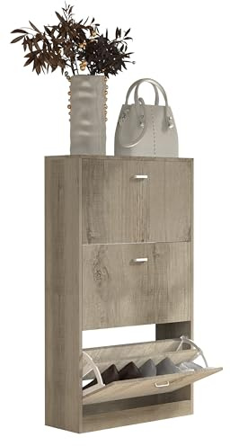 VCM Wooden shelf tipper shoe rack shoe cabinet 3 flaps Sipos L Wooden shelf tipper shoe rack shoe cabinet 3 flaps Sipos L Honey oak