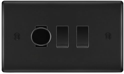 BG Matt Black 3 Gang Switch 1x Trailing Edge LED Dimmer 2x 2 Way Custom Grid Switch