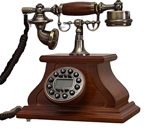 HPTHLY Knapptelefon, retro telefon med massivt trä touchknapp, fast skrivbordstelefon med kabel och elektronisk dörrklocka, telefon fast