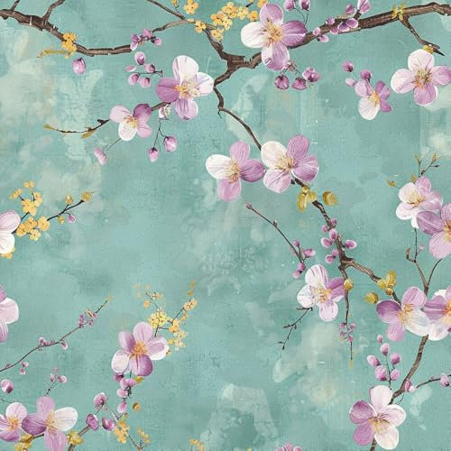 JIAOQSS Klebefolie Möbelfolie Tapete Retro Pfirsich Blumen Mustertapete Möbelfolie Selbstklebend Klebefolie Muster Wasserdichte Möbelaufkleber Vinyl Folie für Möbel, Küche, Schlafzimmer