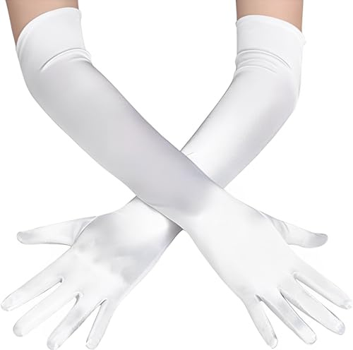 ZEPIQOR 1 Paar Elegant Damen Handschuhe Lang, Weiß, Spandex, Elastisch, Passt den meisten, Klassisches Design, Vielseitiger Einsatz, Frauen, Damen, Handschuhe, Weiß, M, Elastan