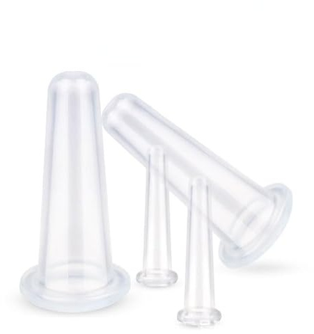 4er Set Weiße Silikon-Schröpfgläser für Gesicht und Augen – Sanfte Vakuum-Massagetherapie (Hautfreundlich und Wiederverwendbar)