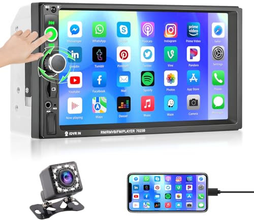 Hikity Doppel DIN Radio Coche Wired Mirror Link 7 Pulgadas Touchscreen Autoradio Bluetooth 2 DIN con Pantalla FM AUX USB TF Card Mic SWC Cámara Trasera