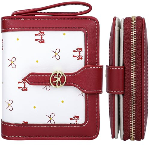 Farcauo Portemonnaie Damen Geldbeutel Frauen Geldbörsen Klein Damen Portemonnaie Mini Geldbörse mit Schleifenknoten Geldbörsen Rot Schleife Portmonee für Frauen Klein