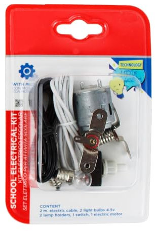 CABLEPELADO Kit Eléctrico Escolar con Motor 4.5V | Incluye 2 Bombillas, 2 Portalamparas, Interruptor y Cable Unifilar 2 m | Circuitos para Experimentos y Tecnología