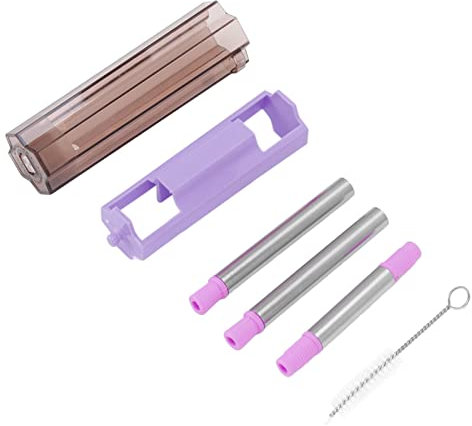 Paille d'eau, Pailles Réutilisables Métallique Portable en Acier Inoxydable Portable Pliable Pliable avec Pinceau de Nettoyage pour le Bureau à Domicile Extérieur (PURPLE)