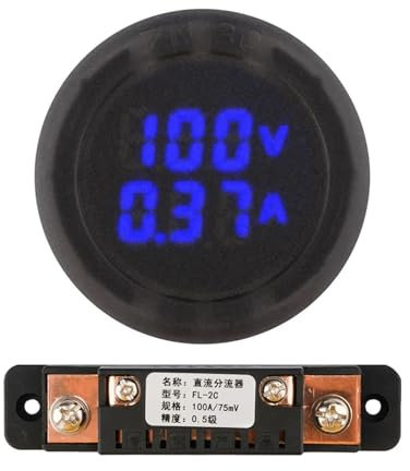 bvwkkynle 1 voltmetro con display digitale rotondo, amperometro, misuratore di tensione per auto, rilevatore di voltaggio (rosso rosso 100 A) (blu e blu, 100 A)