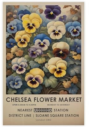 Chelsea Flower Market, Pansies Botanical,gift Canvas Poster Bedroom Decor Landscape Office Room Decor Gift 24x36inch(60x90cm)