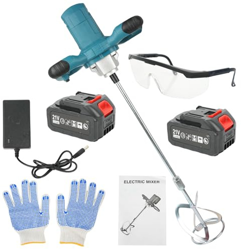 Cordless Cement Mixer for Makita 20V Battery, with 2 PCS Rechargeable 4.0Ah Lithium Battery,Electric Concrete Mixer, Handheld Mud Mixer with 6 Speed, for Mixing Mortar, Paint, Fodder