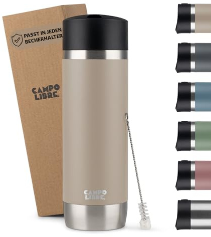 Campo Libre.® Anto I Kaffeebecher to go thermo I Thermobecher I 100% auslaufsichere Travel Mug mit One-Touch-Verschluss I Premium Coffee to go becher I Doppelwandig, hält mind. 6h heiß, Beige, 450ml