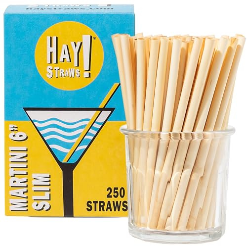 HAY! Straws Jumbo Reed Stem Straws | Martini 6” | 250ct. | Wide 5 - 6.5 Diameter | 100% Plant-based, Certified Compostable | Great for Frozen & Signature Cocktails