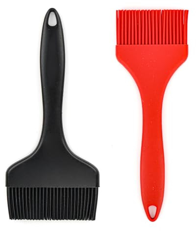 Bohrma 2er Set silikonpinsel küche Backpinsel Silikon, Küchenpinsel kochpinsel Silikonpinsel Küche 21cm Länge, Extra Breiter ölpinsel, 9.1/7 Breiter Kochpinsel, Kochen, BBQ Grillen