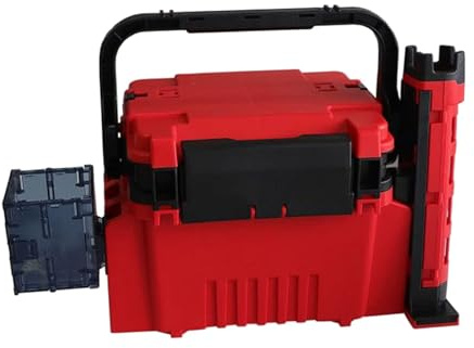 Boîte de pêche Portable avec Supports de Cannes et Porte-gobelet, étui de Rangement en ABS, Couvercle verrouillable, Tubes de Canne réglables sur 3 hauteurs(Rot)