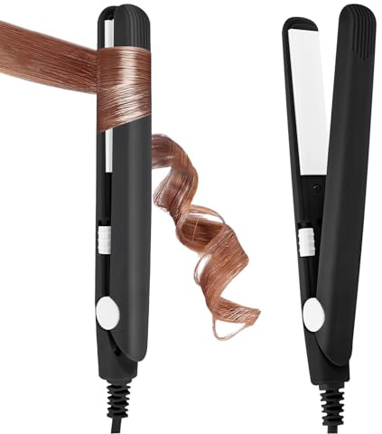 LOPHE Mini Ceramic Plate Hair Straightener, 10s Fast Heating Flat Irons Curling Iron Hair Portable Travel Curling Wand Upgraded Dual-use Hair Curler for Short and All-Hair Types (Black)