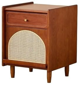 Tavolino retrò in legno massello rattan per camera da letto, mini armadio ultra stretto, finitura ciliegia, 30 x 41 x 53 cm, mobili essenziali per piccoli spazi