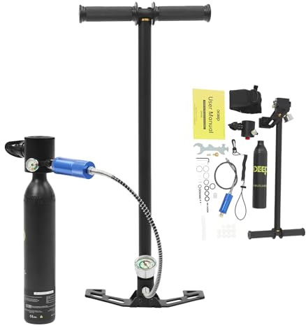 ROGONPDK Mini bouteille de plongée de 0,5 l avec pompe à air et laisse de sécurité, petite bouteille d'oxygène de plongée, mini cylindre de plongée, kit de plongée, équipement de plongée, bouteille