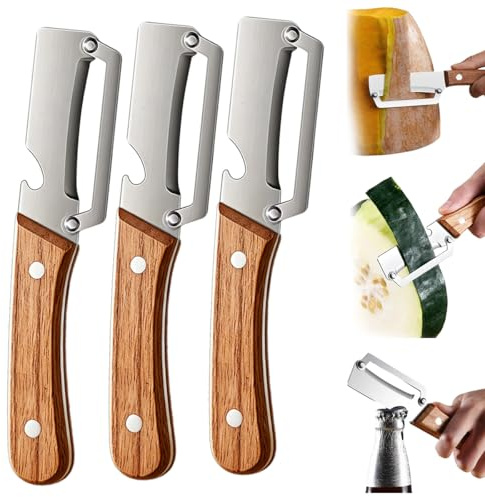 Pelador de Verduras Multifuncional para Cocina, 3 PCS Pelador en Acero Inoxidable, 2 en 1 Multifuncional Cuchillo de Fruta, Pelar Patatas, Zanahorias Abrir Botellas Vino Sin Esfuerzo