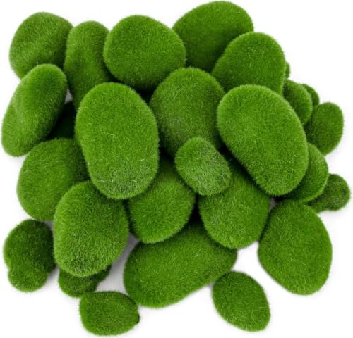 30 Piezas Piedras de Musgo Artificiales, Piedras de Musgos Decorativo | Rocas de Musgo Verdes en Cuatro Tamaños, para Micropaisajes, Macetas, Acuarios, Peceras y Más