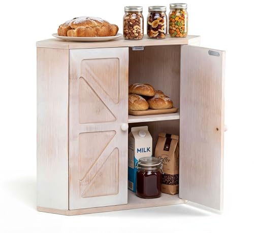 GIANTEX Panera de Madera de Esquina, 31x31x41cm, 2 Puertas | Caja para Pan de Bambú con Estante Ajustable, Diseño Vintage, Almacenamiento para Alimentos