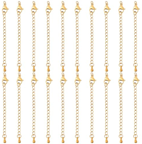 Beebeecraft 20Pcs Extension Chaîne avec Homard Fermoir, 304 Acier Inoxydable Doré Collier End Chaîne Queue Extension Chaîne pour Bijoux Fabrication Bracelet Extension Fournitures