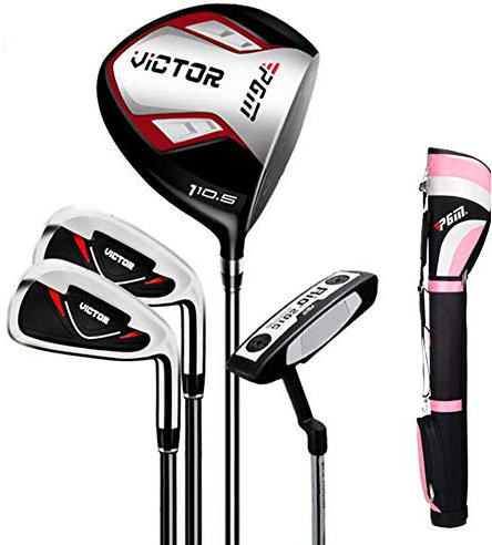 KOFULL Ensemble de clubs de golf professionnels pour homme - Sac d'entraînement pour débutants (4 clubs + sac sur pied rose)