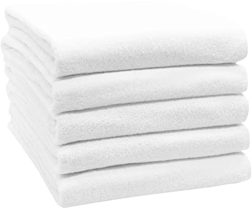 ZOLLNER 5er Set Badetücher in 100x150 cm - weiche und saugstarke Handtücher in weiß - mit praktischem Aufhänger - waschbar bis 95°C - Baumwolle - Hotelqualität