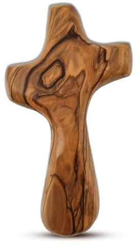 Deluxe Holding Cross Prayer Cross for Hand w/ Velvet Bag - Holy Land Olive Wood Cross - Large Comfort Cross Pocket Cross, Meditation Booklet & Authenticity Certificate - Christian Gift for Prayer