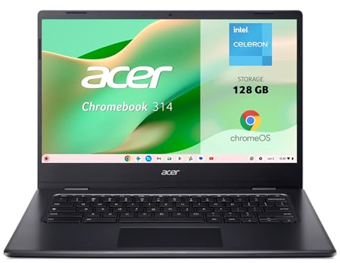 Acer Chromebook 314, Portátil 14 FullHD, Intel N4500, 8GB RAM, e-MMC 128GB | Intel Celeron N4500, Intel UHD Graphics, ChromeOS, Negro, Teclado QWERTY Español, Ligero y Rápido para Estudio y Trabajo