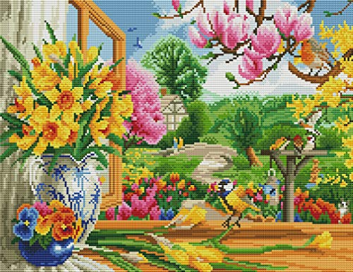 Abillyn Stickerei-Kreuzstich-Set, Motiv: Vögel und Blumen, mit aufgedrucktem Muster, Starter-Set (Vögel)