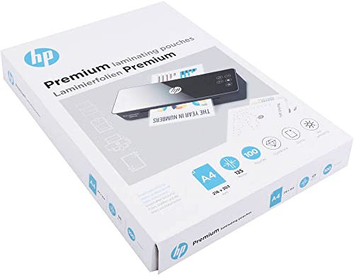 HP Premium Laminierfolien, DIN A4, 125 Micron, glänzend, transparent, zum Heißlaminieren, 100 Stück, 9124