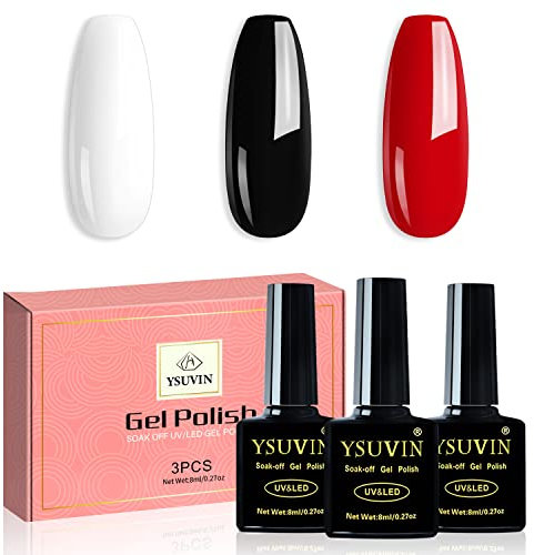 Yueshop White, Balck and Red Gel Nail Polishes, 3Pcs 8ml Classic Gel Nail Polish Set UV LED Soak Off Long-lasting Gel Polish High Glossy Smooth Chip Resistant, Beauty Product for Girlfriend or Family