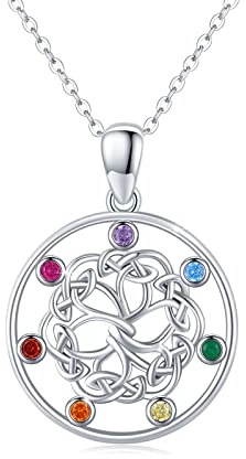 Collar con colgante del árbol de la vida, de plata de ley 925, chakra multicolor, colgante del árbol de la vida, para mamá, mujer e hija