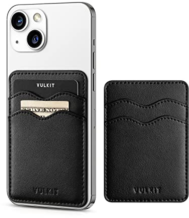 VULKIT Stick on Card Holder Compatible for iphone Leather Cell Phone Wallet Credit Card Case Strong Sticker for Women(Black)