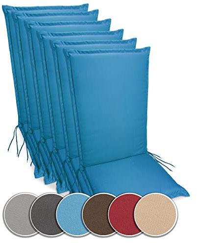 sunnypillow 6er Set Hochlehner Auflagen Wasserdicht 120 x 50 - Polsterauflage extra Dicke 9cm - Sitzauflagen für Gartenmöbel, Sitzpolster für Gartenstuhl - Sitzkissen Outdoor - Stuhlauflage Blau