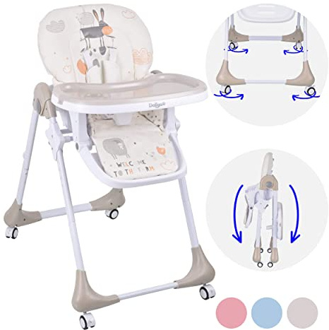 Daliya® SITONMI 3in1 Kinderhochstuhl - Babyliege Kinderstuhl Babystuhl Hochstuhl mit 4 Räder - Korb - Neugeborenen Einlage 7 Fach Höhenverstellbar (Beige)