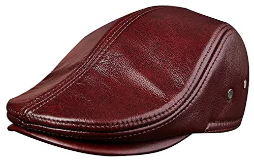 DongBao Leder Flat Cap - Schiebermütze Herren - Flat Kappe -Schirmmütze Herbst/Winter - Herrenmütze mit Ohrenklappen