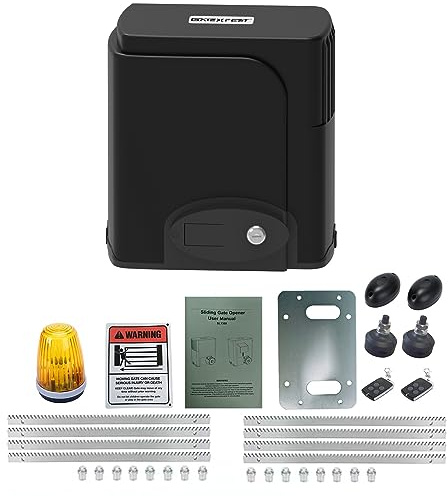 GATEXPERT Automatic Rack Sliding Gate Opener Kit- Gear Track Driveway Security Door Operator Hardware with Remotes and Sensor for Slide Gate up to 1300lbs and 40ft (SL1300)