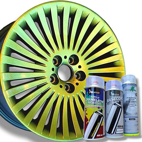 PMcolours Flip Flop Lack mit Multi Color GOLD (gold-grün) Chamäleon-Effekt Sprühset, (1x Flip Flop Sprühfarbe + 1x Basisspray Schwarz + 1x 2K-Klarlack), 3x Spray, 1300ml