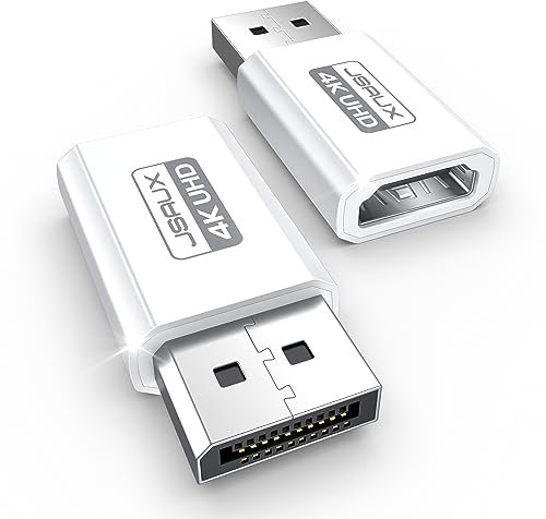 JSAUX 4K DisplayPort to HDMI Adapter 2-Pack, DP to HDMI Converter Video UHD 4K@30Hz/2K@60Hz/1080P@120Hz DP to HDTV Uni-Directional adapter Compatible with Dell, Lenovo, HP, AMD, GPU, NVIDIA-White